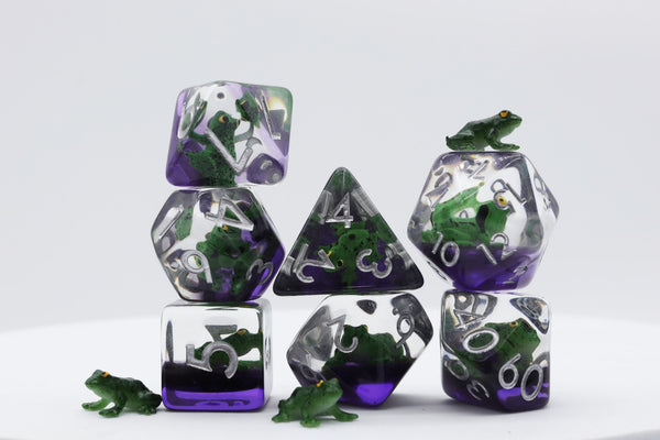 Green Poison Frog RPG Dice Set Plastic Dice Foam Brain Games
