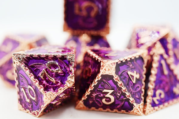 Chained Dragon: Royal with Copper - Metal RPG Dice Set Metal Dice Foam Brain Games