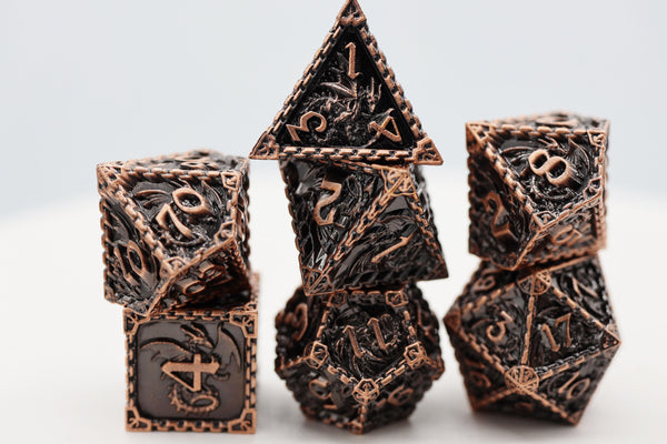Chained Dragon: Copper - Metal RPG Dice Set Metal Dice Foam Brain Games