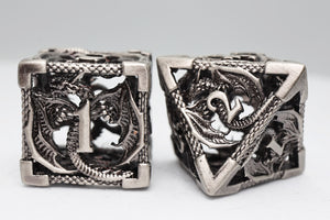 Bound Dragon: Silver - Hollow Metal RPG Dice Set Metal Dice Foam Brain Games