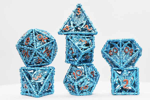 Grim Scythe: Blue - Hollow Metal RPG Dice Set Metal Dice Foam Brain Games