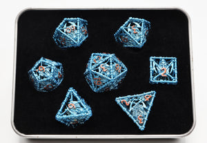 Grim Scythe: Blue - Hollow Metal RPG Dice Set Metal Dice Foam Brain Games