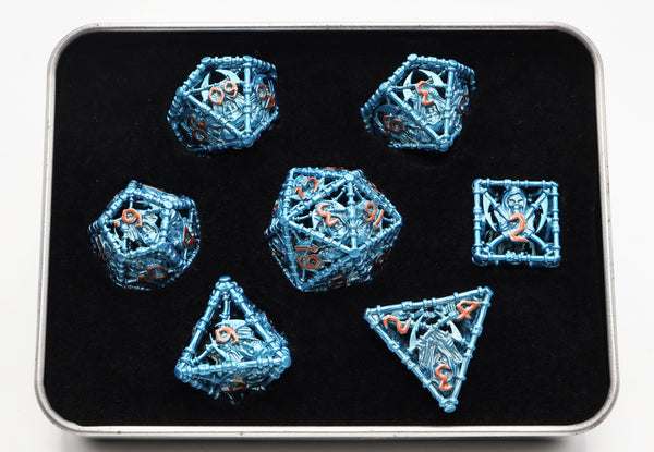 Grim Scythe: Blue - Hollow Metal RPG Dice Set Metal Dice Foam Brain Games
