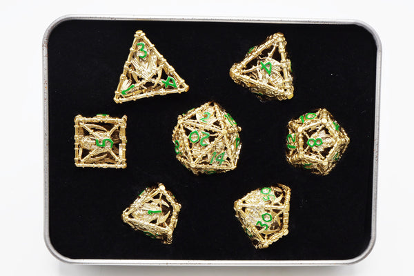 Grim Scythe: Gold - Hollow Metal RPG Dice Set Metal Dice Foam Brain Games