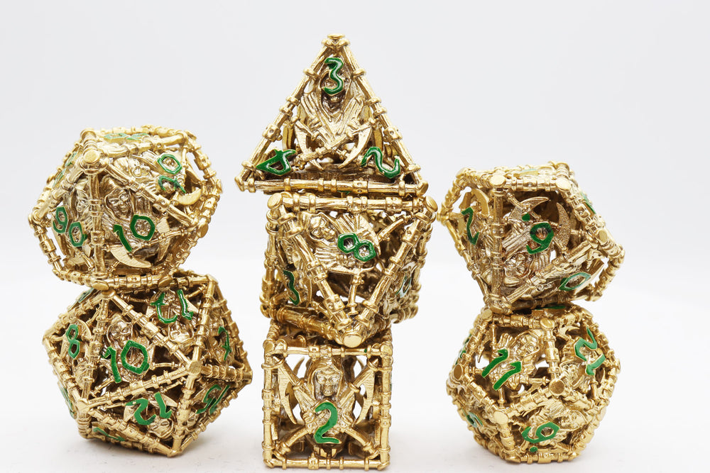 Grim Scythe: Gold - Hollow Metal RPG Dice Set Metal Dice Foam Brain Games