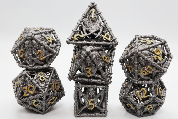Grim Scythe: Grey - Hollow Metal RPG Dice Set Metal Dice Foam Brain Games