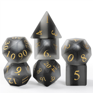Frosted Cat's Eye Black and White - Gemstone Engraved with Gold Stone Dice Foam Brain Games