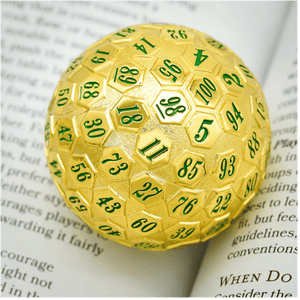 45mm Metal D100 - Gold with Green Metal Dice Foam Brain Games