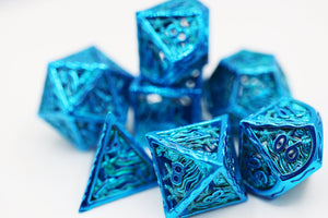 Seascape: Electro Blue - Hollow Metal RPG Dice Set Metal Dice Foam Brain Games