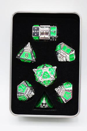 Dice 51: Neon Diamonds - Metal RPG Dice Set Metal Dice Foam Brain Games