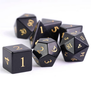 Obsidian - Engraved with Gold Stone Dice Foam Brain Games