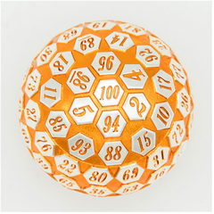 45mm Metal D100 - Orange & Silver Metal Dice Foam Brain Games