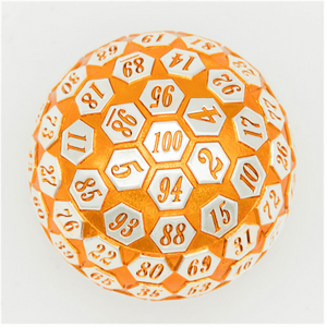 45mm Metal D100 - Orange & Silver Metal Dice Foam Brain Games