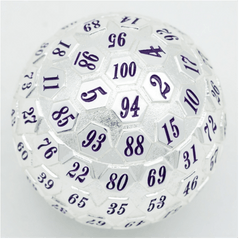 45mm Metal D100 - Platinum with Purple Metal Dice Foam Brain Games