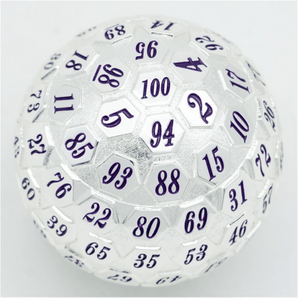 45mm Metal D100 - Platinum with Purple Metal Dice Foam Brain Games