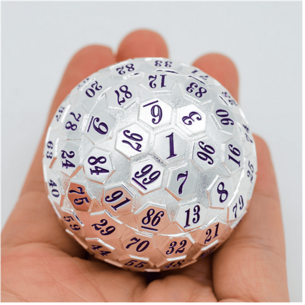 45mm Metal D100 - Platinum with Purple Metal Dice Foam Brain Games