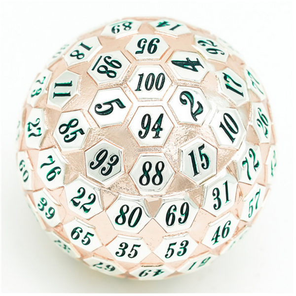 45mm Metal D100 - Rose Gold & Silver Metal Dice Foam Brain Games