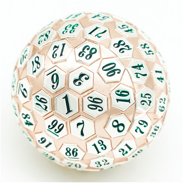 45mm Metal D100 - Rose Gold & Silver Metal Dice Foam Brain Games