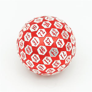 45mm Metal D100 - Red & Silver Metal Dice Foam Brain Games