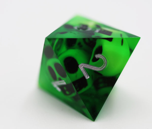 Sharp Edge Resin RPG Dice Set - Green Skulls Plastic Dice Foam Brain Games