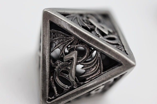 Dragon Essence: Silver - Hollow Metal RPG Dice Set Metal Dice Foam Brain Games