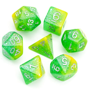 Yellow & Green Seabed Treasure RPG Dice Set Plastic Dice Foam Brain Games