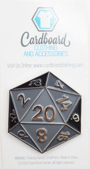 D20 Pin: Black Enamel Pin Foam Brain Games