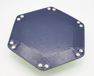 Leatherette & Velvet Hex Dice Tray (Navy with Lime) Dice Tray Foam Brain Games