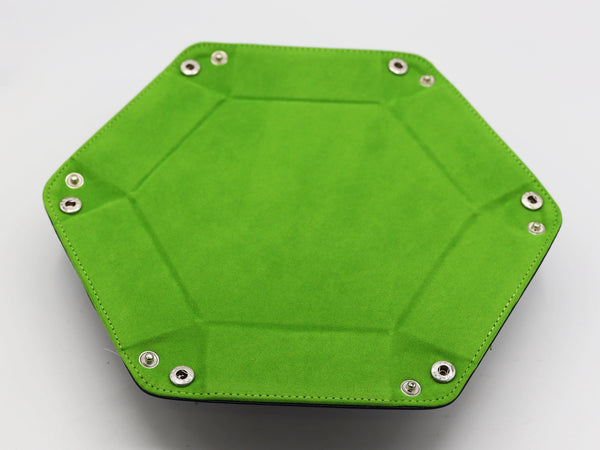 Leatherette & Velvet Hex Dice Tray (Navy with Lime) Dice Tray Foam Brain Games