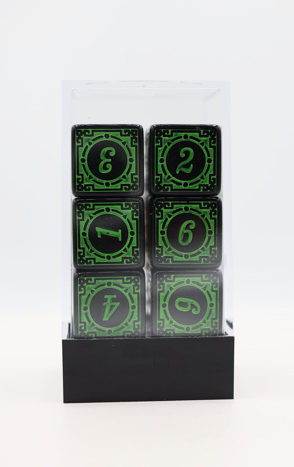 12 piece D6s - Magic Burst Green Plastic Dice Foam Brain Games
