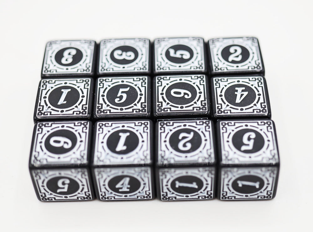 12 piece D6s - Magic Burst White Plastic Dice Foam Brain Games