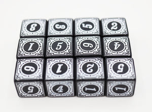 12 piece D6s - Magic Burst White Plastic Dice Foam Brain Games