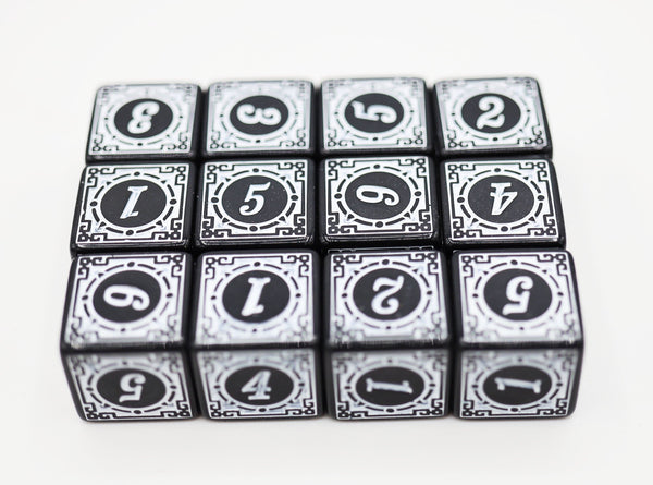 12 piece D6s - Magic Burst White Plastic Dice Foam Brain Games