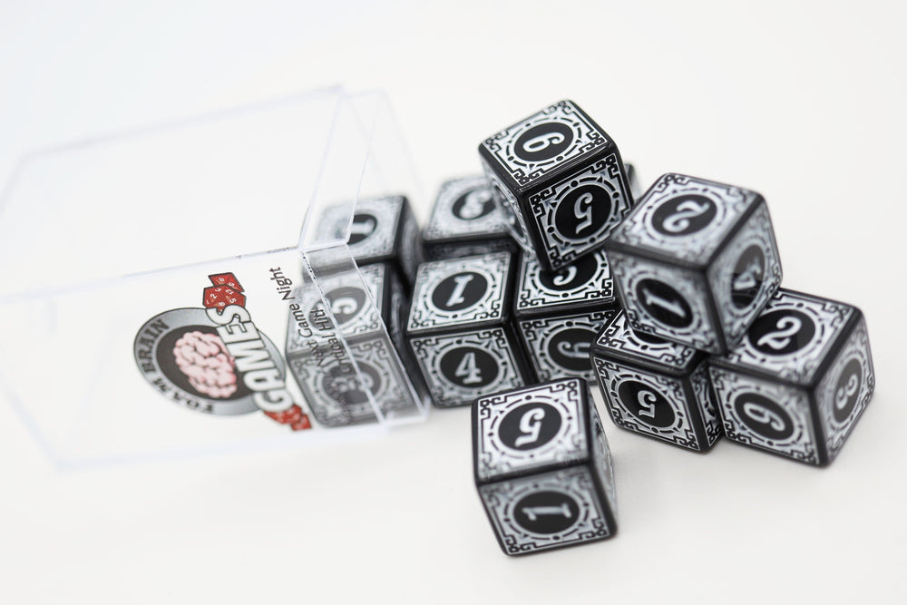 12 piece D6s - Magic Burst White Plastic Dice Foam Brain Games